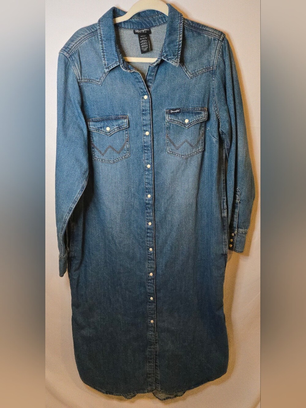 Wrangler Retro Denim Pearl Snap Button-Front Maxi Shirt Dress Blue XL